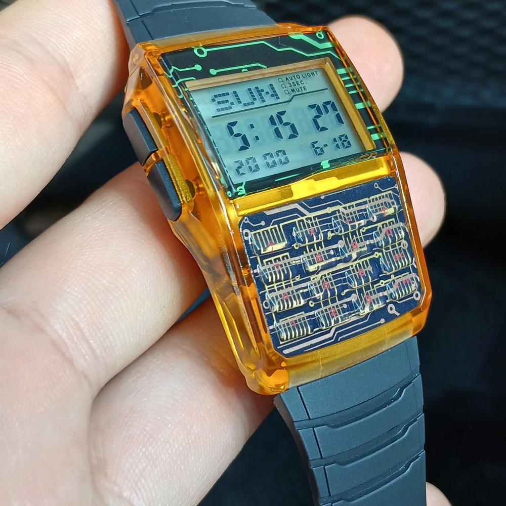 Circuit Board Design Digital Watch - Orange and Black
